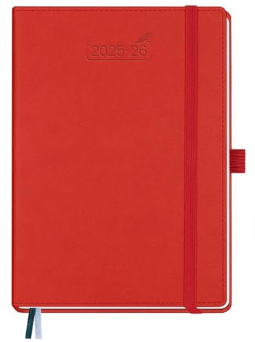 BEZEND Kalender 2025 2026 Wochenplaner A5, 18-Monate Buchkalender Juli 25-Dez 26, PU-Leder Hardcover 1 Woche 2 Seiten mit Stifthalter - Rot
