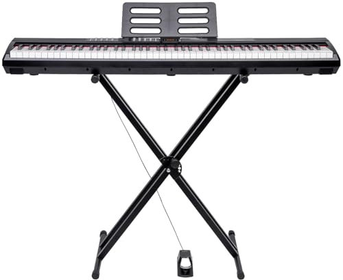 auvisio Klavier: E-Piano mit 88 Hammermechanik-Tasten + Ständer (Piano Keyboard, Keyboard mit Pianomechanik, Kopfhörer)
