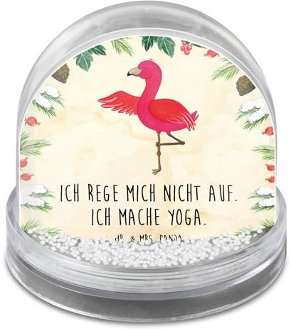 Mr. & Mrs. Panda Schneekugel Flamingo Yoga - Geschenk, Achtsamkeit, Schüttelkugel, Aufregen, Yogi, Wunderkugel, Yoga-Übung, Vogel