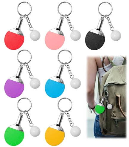 Rebanky 7 Pièces Porte-Clés Ping Pong Porte Clé Raquette Tennis de Table Porte Clé Balle de Ping-Pong Porte-Clés Créatifs Sport Ping Pong Key Ring pour Sacs à Dos Décoration 7 Couleurs
