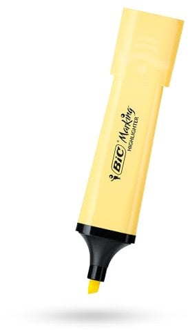 BIC Marking Textmarker Flach Textmarker Textmarker Kunststoff Textmarker Stift mit Pastellgelber Tinte Textmarker Stifte für Glatte Noten Präzise Highlights Ideal für Schule und Büro