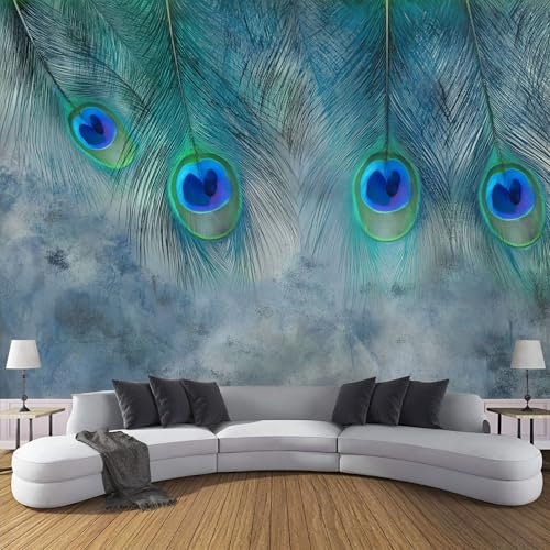MIATCENRT Peacock Feathers Wall Mural Photo Wallpaper, Modern Luxury Wall Mural, Abstract Murals Walls Art Print for Children's Room Bedroom Living Room Home Decor 200X150Cm (Wxh)