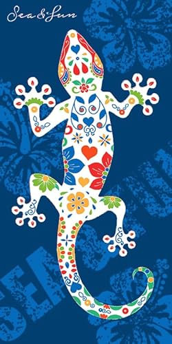 Miracle Home. Microfiber Beach Towel Eidechse Menorca Blau, 100% Poliéster, 95 X 175 cm. 15551