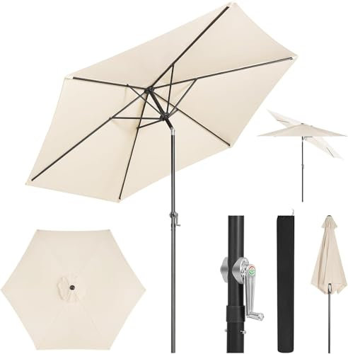 WOLTU Parasol de Jardin, 240cm, Parasol Inclinable avec Manivelle, Parasol Hexagonal pour Jardin/Balcon/Terrasse/Plage/Marché, Tissu Anti-UV 180g/m², Beige