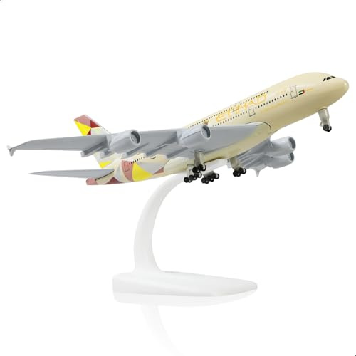 QIYUMOKE 1/300 A380 Diecast Metal Airplane Model with Stand for Etihad | for Airbus A380 Aircraft Model, Collectible Metal Airplane, Aviation Lover Gift, Perfect for Office Desk and Home Display
