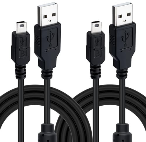 Mcbazel Lotto di 2 Cavi di Ricarica e Connessione USB a Mini USB da 3 Metri per Controller DualShock per PS3/Gamepad/Dispositivo con Porta Mini con Anello Magnetico Anti-Interferenze - Nero