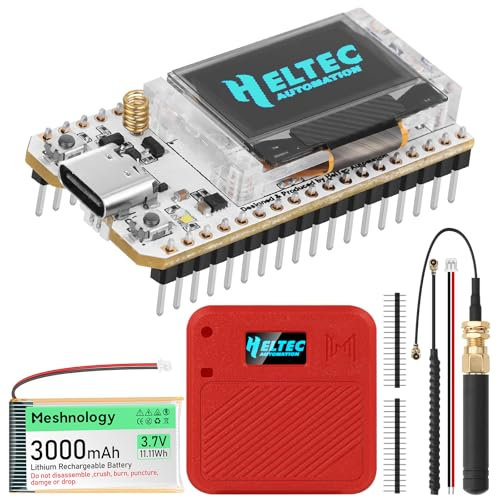 ESP32 LoRa V3 Entwicklungsplatine mit 863-928MHz Antennen + 3000mAh Akku + Meshtastic Case, ESP32-S3 CP2102 Integriertes WiFi Bluetooth OLED Display für Arduino LoRaWAN IOT (N32 Version, Rot)