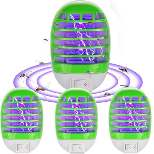 Mückenlampe, Insektenvernichter Elektrischer Mückenschutz Steckdose,4 Stück UV-Insektenfalle Fliegenfalle and Elektrisch Insekten Mückenfalle für Fliegen, Mücken, Motten