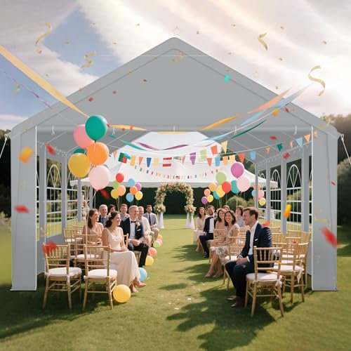 LZQ Gazebo 4 x 8 metri con telone da tetto in polietilene da 170 g/m² e pannelli laterali con finestra, tenda da giardino, tenda da festa, 4 x 8 m, in acciaio zincato, protezione dai raggi UV, come
