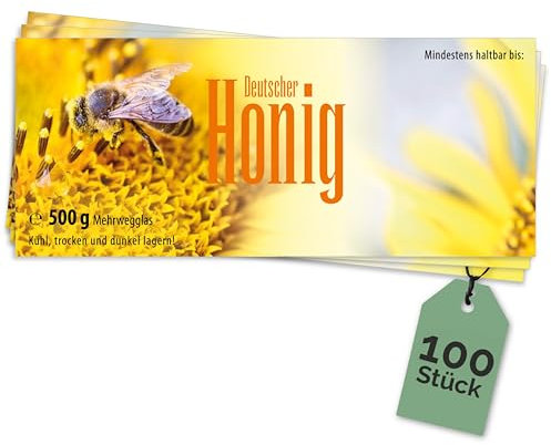 Apoidea – Honig Etiketten 500 g nassklebend – 100 Stück zum Stempeln/Etiketten Honiggläser/Honig Aufkleber für selbstgemachten Honig/Honigetiketten für Honiggläser