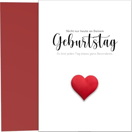 Pusteblume Grusskarten Geburtstagskarte A5 mit rotem Stoffherz – Du bist jeden Tag etwas Besonderes Karte Geburtstag