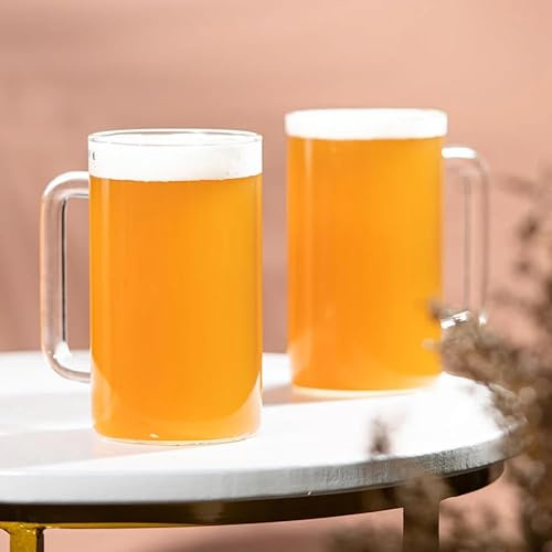 Nobel Borosil Vision Beer Mug Set, 500ml, 2 Pieces, Borosilicate Glass with Handle, Freezer Safe, Clear