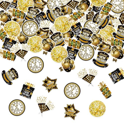 Koboko 100 Stück Streudeko Silvester Deko 2026 Konfetti Groß, Happy New Year Konfetti Silvester Tischdeko, Tischdeko Neujahr Partysdeko, Happy New Year Deko, Neujahrsdeko Confetti für Silvesterparty