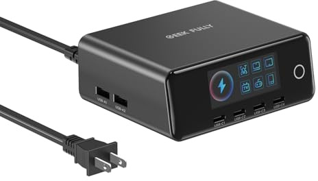 240W GaN Ladegerät, 6-Port USB C Ladegerät mit 140W Max PD 3.1 Port, TFT-Screen Display Desktop Ladestation Adapter für MacBook Pro/Air M3/M2, Laptops, iPhone 17/16, Galaxy S24/S23, iPad, Steam Deck