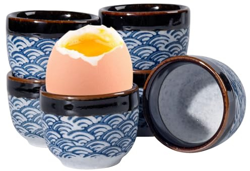 Caossuixin 6er Set Eierbecher,Eierbecher Porzellan Blau für alle Eigrößen | Blaues Design mit Farbverlauf- Eierbecher Keramik mit Glänzender Oberfläche,Spülmaschinengeeignet & Mikrowellengeeignet
