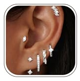 Roheafer 6 Paar Ohrringe Set für Damen Creolen Ohrstecker 14K Vergoldete Huggie Creolen Cartilage Helix Conch Tragus Piercings