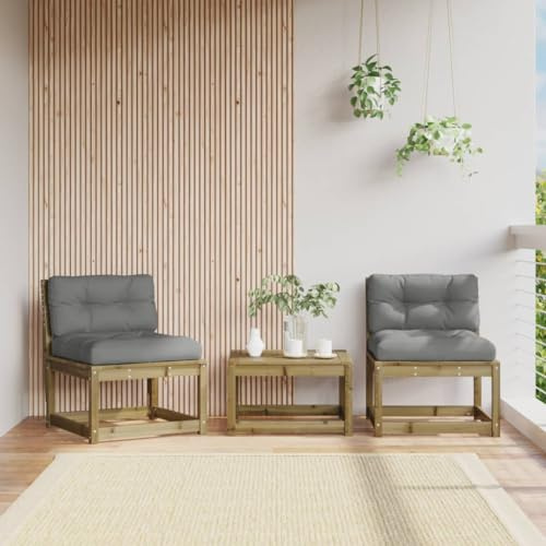 QUAHEAS Gartensofas mit Kissen, 2er-Set aus imprägniertem Kiefernholz, Modulares Loungesofa für Terrasse, Balkon und Garten, Witterungsbeständig und Bequem