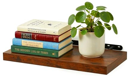 Relaxdays Wandregal, HxBxT: 4 x 60 x 23 cm, Holzoptik & Metall, Bücher, Deko, Wandbrett Wohnzimmer, Flur, braun/schwarz