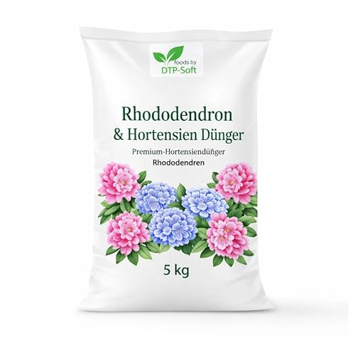 DTP-SOFT Rhododendron Dünger 5 kg - Hortensien Dünger für üppige Blüten und kräftige Wurzeln - Spezialdünger für Rhododendren, Hortensien, Azaleen, Heidelbeeren und Moorbeetpflanzen - für Garten, Beet