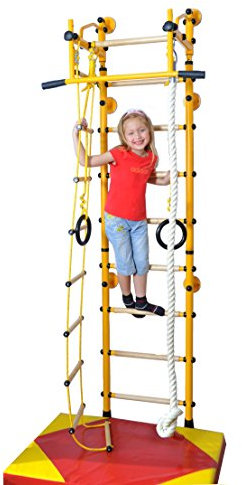 NiroSport Sprossenwand Kletterwand M 2 Gelb Turnwand Klettergerüst Kinderzimmer Kinder Indoor Klimmzugstange