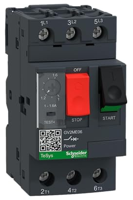Schneider Electric - TeSys GV2ME - Motor disj. - 1.1,6A - 3P 3D - Magneto-Thermal Trigger - GV2ME06