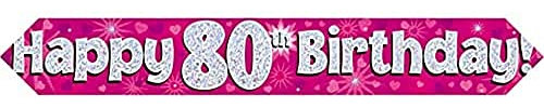 9ft Banner Happy 80th Birthday Pink Holographic