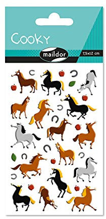 MY MANDARINE 560353C - 3D Stickers Cooky, 1 Stickerbogen 7,5x2cm, 18 Stickers, Pferde, 1 Stück