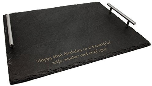 Personalised Large Slate Serving Tray With Chrome Handles, Laser Engraved - Enter Your Own Custom Text