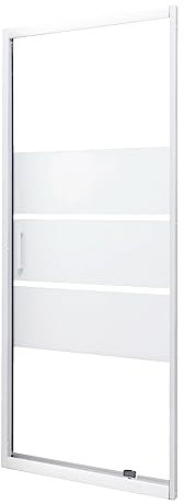 ONDÉE, Façade MISSI, Porte pivotante, 80x185cm, Installation réversible, Poignée en ABS blanc, Profilé aluminium blanc (-25/+5mm), Verre trempé sérigraphié 3 bandes blanches