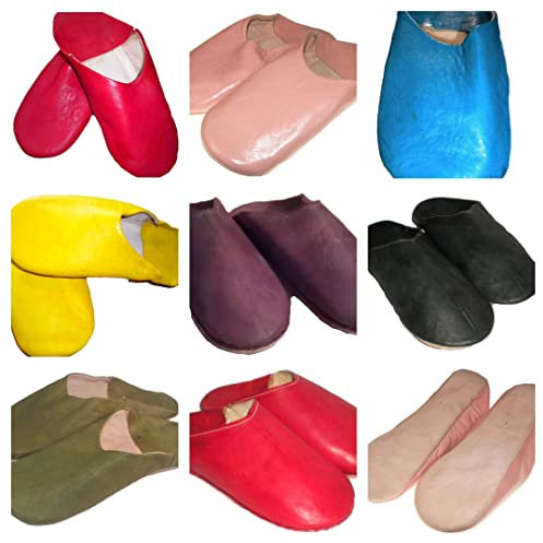 Commerce équitable Marocaine Chaussons/Babouche/Mocassins 100% Cuir Traditionnelle Marocaine (44, Rose/Fusia)