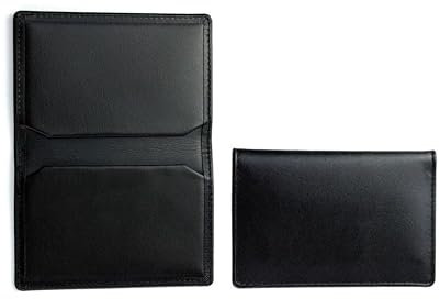 DELMON VARONE - Personalisierbares Visitenkartenetui aus Premium Boxcalf Leder schwarz, Elegante Echtleder Visitenkarten Etuis mit 2 flachen Steckfächern, Slim Kartenetui für Damen und Herren