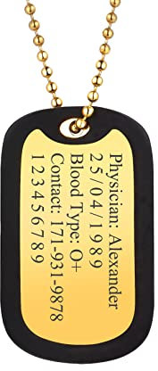 U7 18k vergoldet Erkennungsmarke mit Kugelkette Namen personalisiert Dog Tag Anhänger Militär Armee Stil Kette 60cm Einzelanfertigung Modeschmuck für Damen Herren
