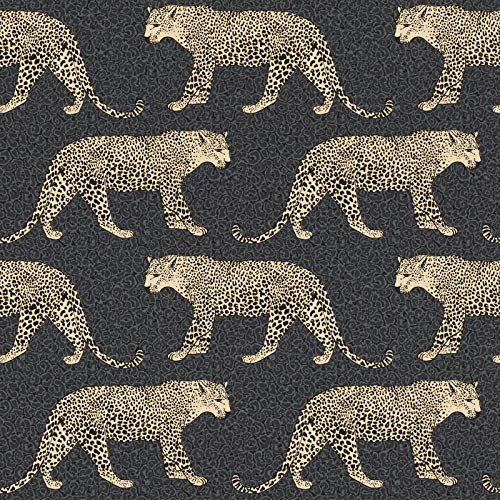 Rasch Portfolio Leopard Wallpaper Metallic Shimmer Animal Print Spots Luxury Feature Wall 10m Roll Black Gold 215311