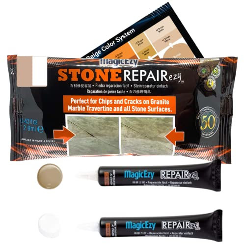 MagicEzy Stone Repairezy (Beige/White Kit): Stone Fix - Repair Chipped and Cracked Granite Tiles and Countertops Fast - Marble, Granite and Travertine Repair Kit - Super Strong