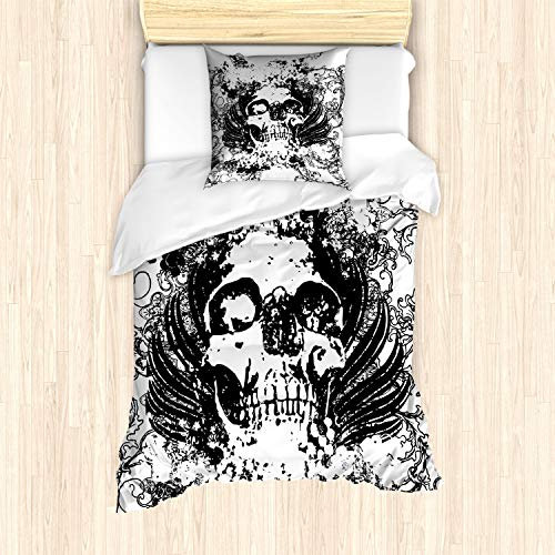 ABAKUHAUS gotisch Bettbezug Set für Einzelbetten, Dunkler Horror Scary Schädel, Milbensicher Allergiker geeignet mit Kissenbezug, Schwarz und weiß