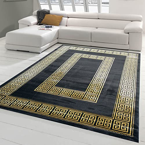 Teppich-Traum klassischer Schlafzimmerteppich in edlem Design mit Bordüre in schwarz Gold, Größe 120x170 cm