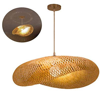 JIAODIE Vintage Lumières Suspendues en Bambou Naturel Tissé Et La Lumière Suspendue Créative en Rotin Suspension Arts E27 Lampe Suspendue Salon/Chambre/Salon De Thé/Abat Jour Restaurant,Ø60cm