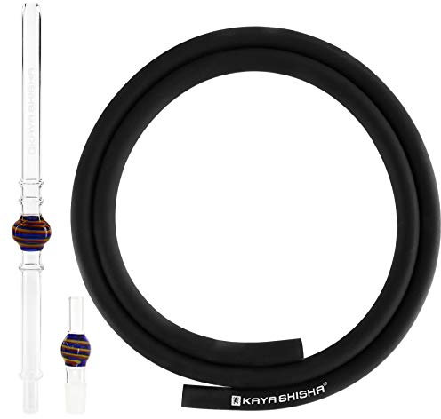 Kaya Shisha Schlauch Set Lolly [3-teilig] mit Glas-Mundstück, Silikonschlauch [150cm] und Schlauchadapter (Blau/Rot/Gelb)