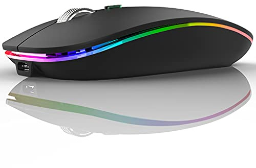 TENMOS Wireless Bluetooth Mouse, LED Silent Rechargeable Mouse-Matte Black
