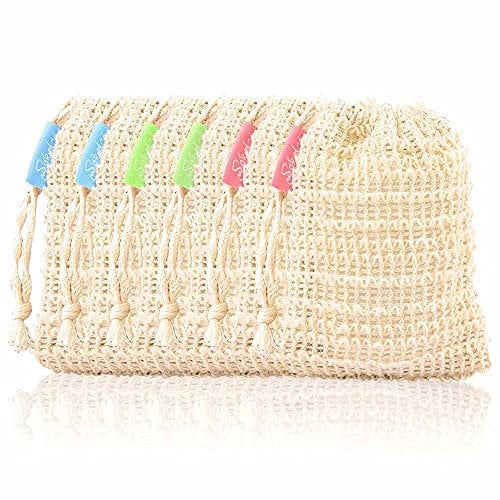 Natural Exfoliating Sisal Soap Bag 6 Packs Soap Protection Bag Saver Pouch Soap Sack Made from Sisal Ramie Fiber with Drawstring for Facial Body Cleansing and Foaming Shower Bath