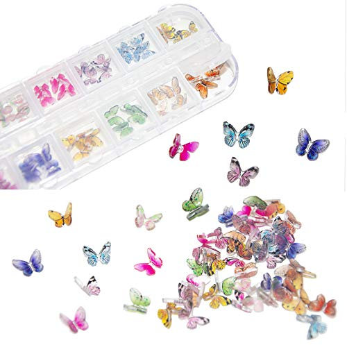 48Pcs Butterfly Acrylic Nails 3D Butterfly Nail Charms Glitter Clear Butterfly Nail Designs White Blue Colorful Butterfly Acrylic for Nail Art Decoration & DIY Crafting Design