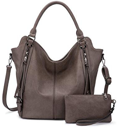 Realer Damen Handtaschen Groß Shopper Lederhandtasche Schultertasche Umhängetasche Geldbörse Hobo Damen Taschen Set für Büro Schule Einkauf Reise 2pcs Taupe