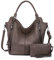Realer Damen Handtaschen Groß Shopper Lederhandtasche Schultertasche Umhängetasche Geldbörse Hobo Damen Taschen Set für Büro Schule Einkauf Reise 2pcs Taupe