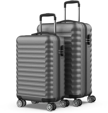 NUMADA-Juego de Maletas Rígidas 2pzs. Maleta Cabina 53cm y Maleta Mediana 63cm. Set de Maletas de Viaje ABS Eco Friendly, 4 Ruedas Dobles, Resistentes, Ligeras y Seguras (Gris)