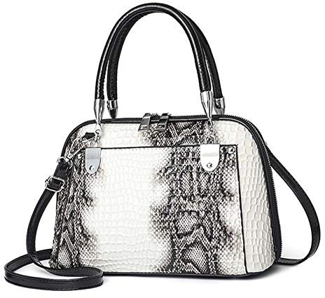 NICOLE & DORIS Retro Handtasche für Frauen Schultertaschen Klassische Krokodil Umhängetasche PU Leder Henkeltasche Shopper Tasche Weiß