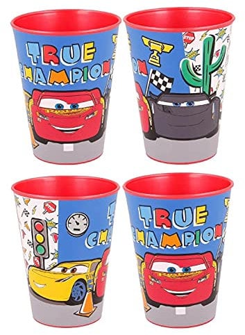 Gold1 4pc X Cartoon Character Drinking Cup Pack, Tumbler Re-Usable Plastic (Car Racer)