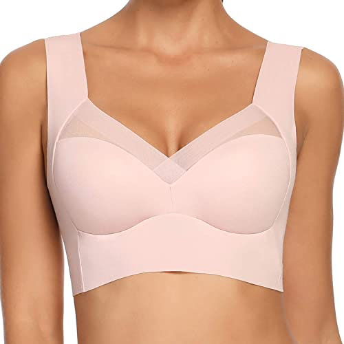 WOWENY Soft BH Ohne Bügel Vollschalen BH Damen Unterwäsche Schlaf Bustier Bralette Komfort Weicher Klassischer BHs Rosa XXL