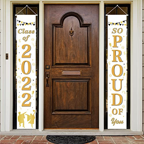 Abschluss Tür Banner 2022, Class of 2022 & So Proud of You Banner, 2022 Abschluss Banner Weiß Gold, Abschluss Tür Deko Banner für ABI 2022 Deko, Bestandene Prüfung Abschluss Veranda Deko Hängend