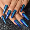 Laser Blue Metallic Press On Nails Extra Long Coffin Glossy Chrome Holographic Party Mirror Effect 24 pcs/kit