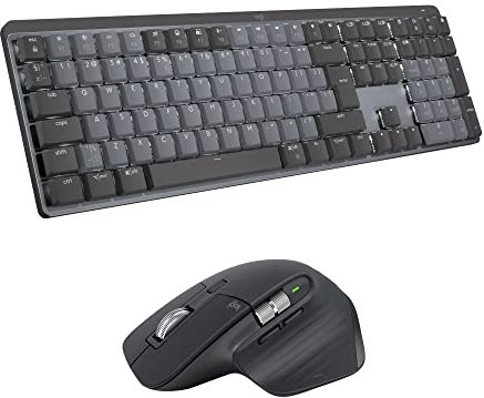 Logitech MX Mechanical Teclado retroiluminado inalámbrico, Interruptores táctiles silenciosos y MX Master 3S Ratón inalámbrico Bluetooth macOS, Windows, Linux, iOS, Android, US Intl - Gris